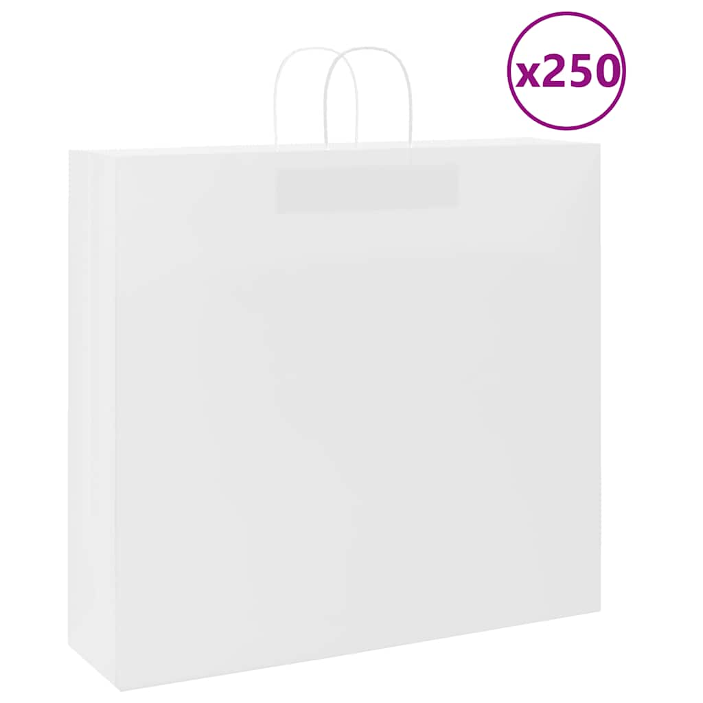 vidaXL Pungi de hârtie 250 buc cu mânere albe 54x15x49 cm