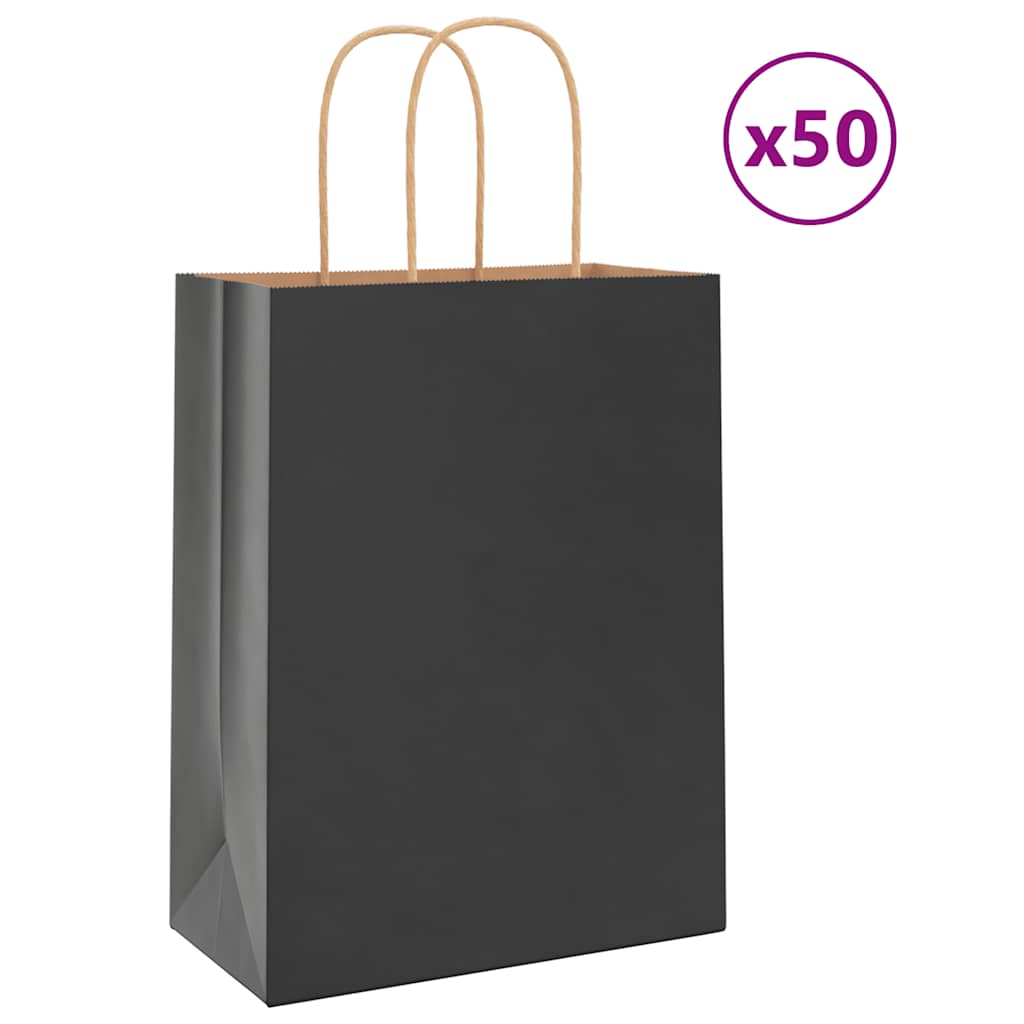 vidaXL Saci de hârtie kraft 50 buc cu mânere negre 22x11x28 cm