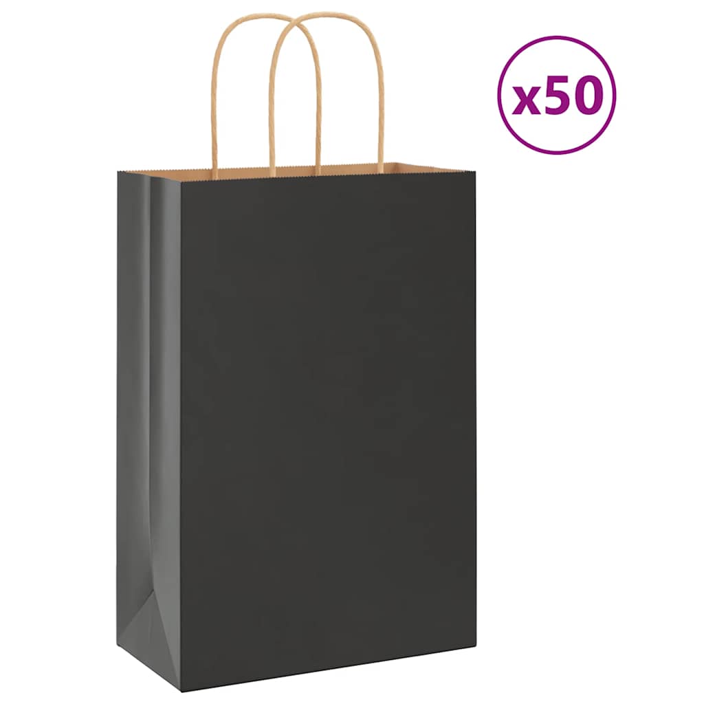 vidaXL Pungi de hârtie 50 buc cu mânere negre 21x11x31 cm