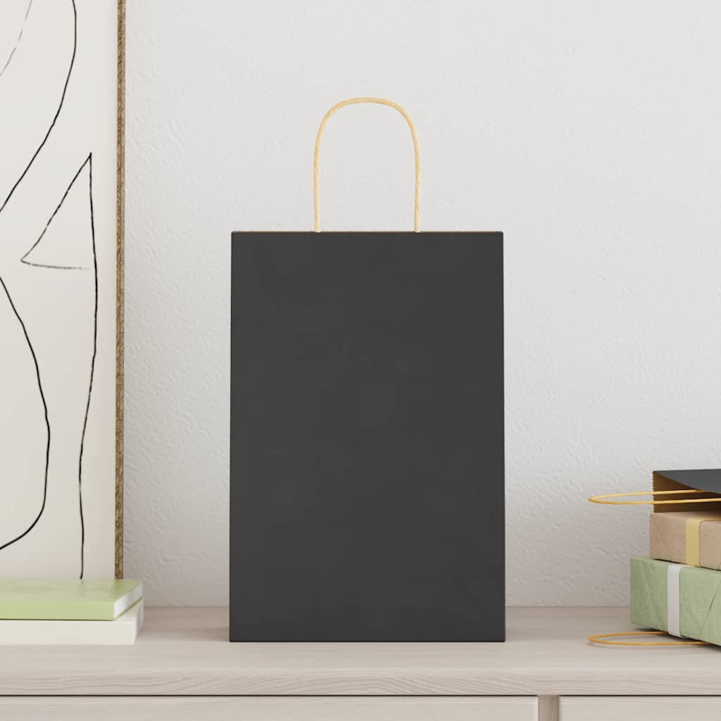 vidaXL Pungi de hârtie 50 buc cu mânere negre 21x11x31 cm
