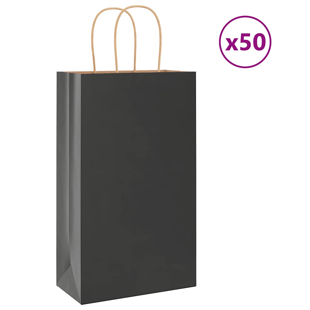 vidaXL Pungi de hârtie 50 buc cu mânere negre 21x11x36 cm