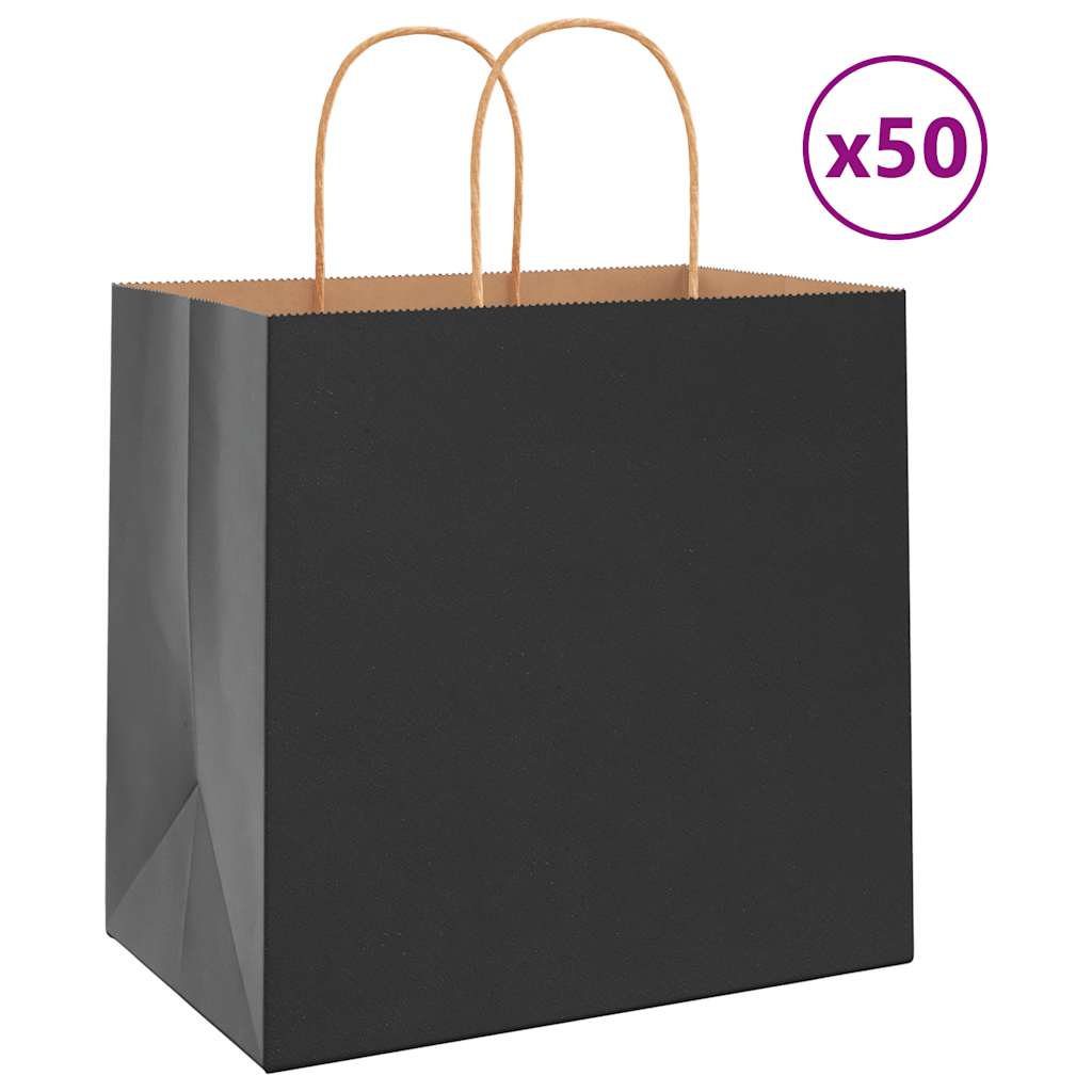 vidaXL Pungi de hârtie 50 buc cu mânere negre 26x17x25 cm