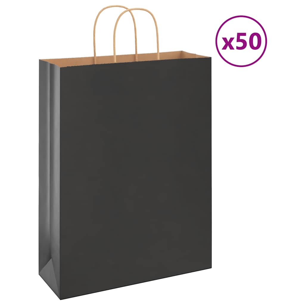 vidaXL Pungi de hârtie 50 buc cu mânere negre 32x12x42 cm