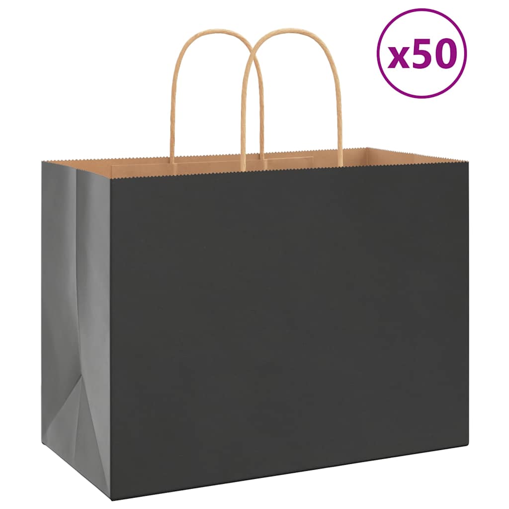 vidaXL Saci de hârtie kraft 50 buc cu mânere negre 32x17x25 cm