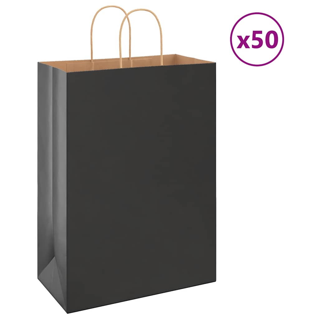 vidaXL Pungi de hârtie 50 buc cu mânere negre 32x17x44 cm