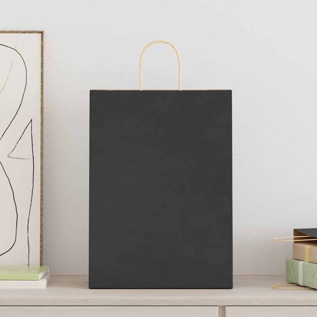 vidaXL Papieren zakken 50 st met hengsels 32x17x44 cm zwart afbeelding