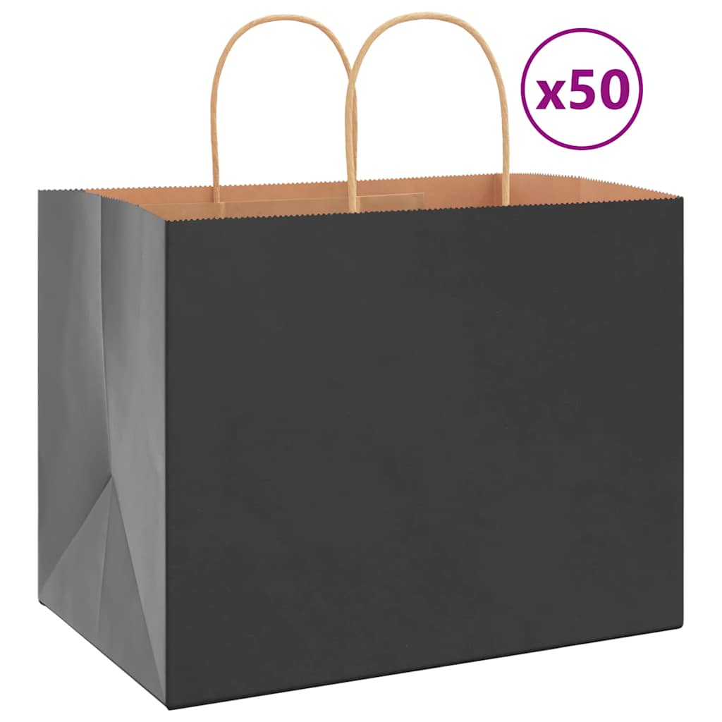 vidaXL Pungi de hârtie 50 buc cu mânere negre 32x22x24 cm