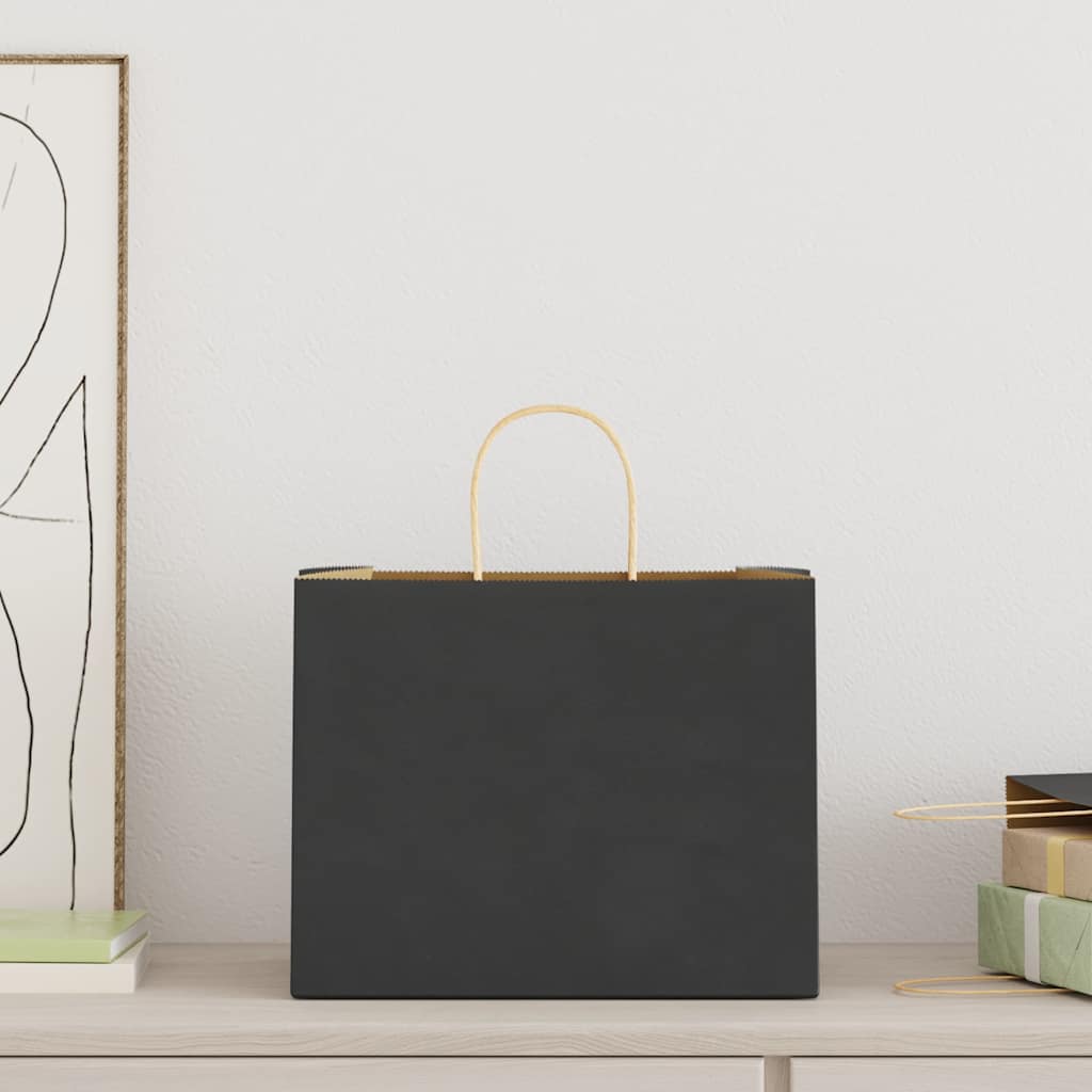 vidaXL Papieren zakken 50 st met hengsels 32x22x24 cm zwart afbeelding