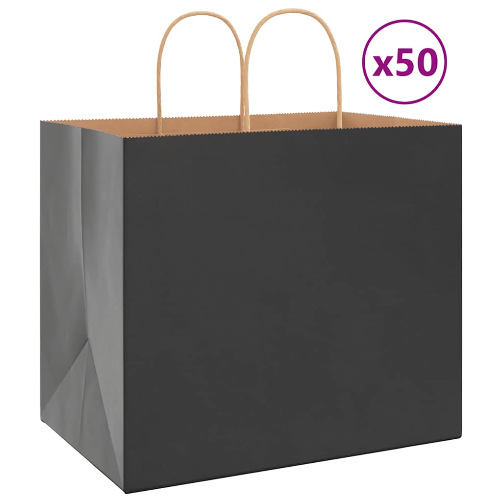 vidaXL Saci de hârtie 50 buc cu mânere negre 32x22x28 cm