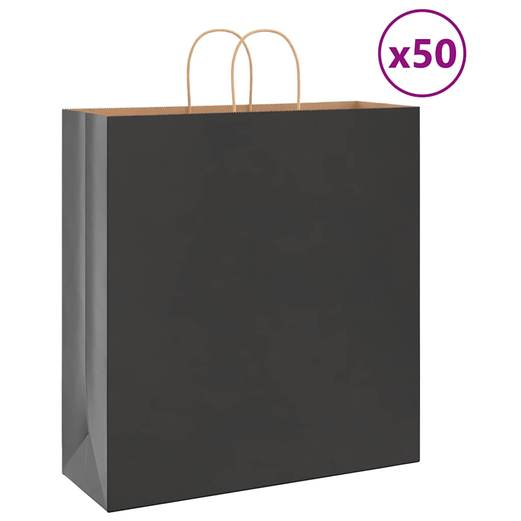 vidaXL Pungi de hârtie 50 buc cu mânere negre 45x17x48 cm