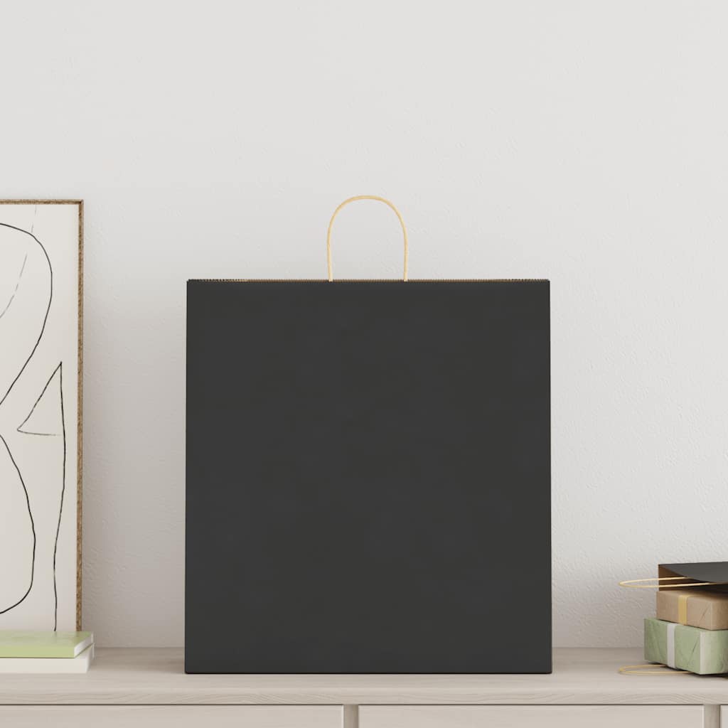 vidaXL Pungi de hârtie 50 buc cu mânere negre 45x17x48 cm