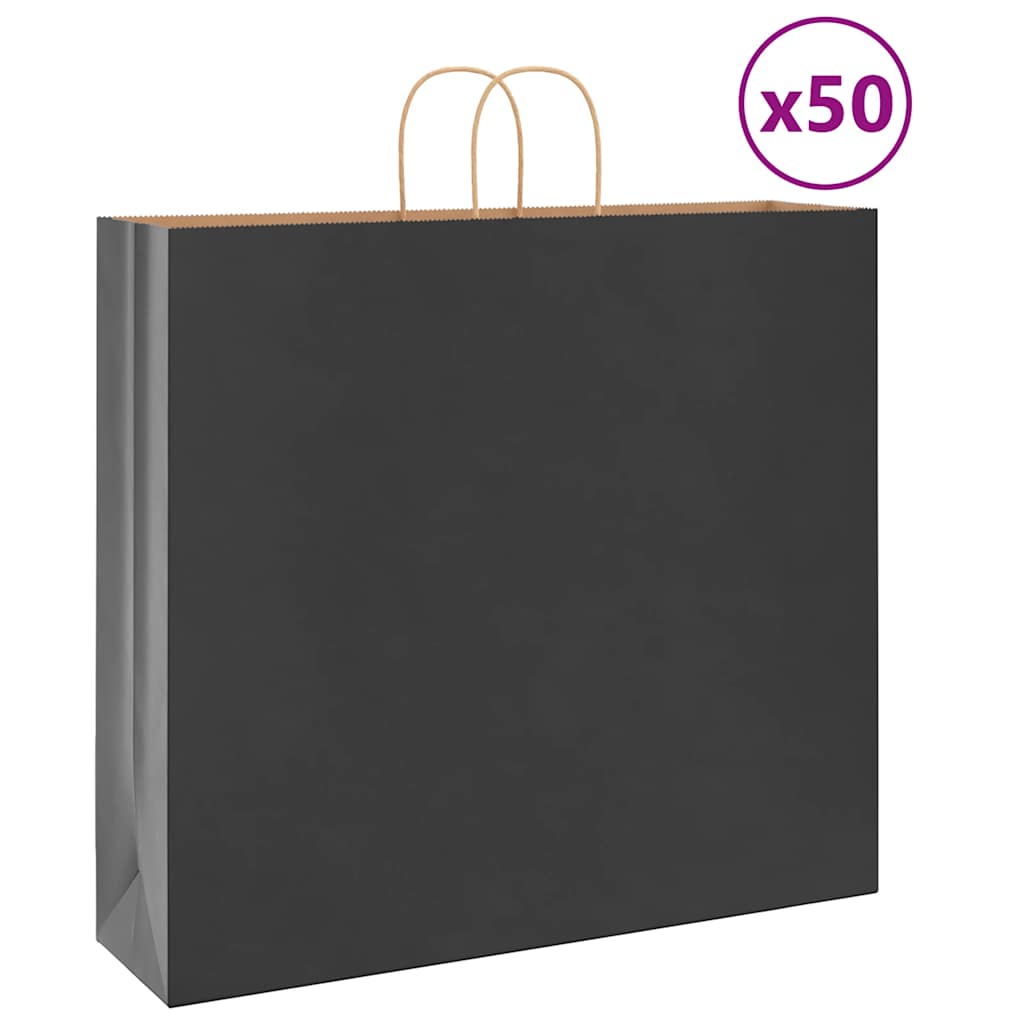 vidaXL Saci de hârtie 50 buc cu mânere negre 54x15x49 cm