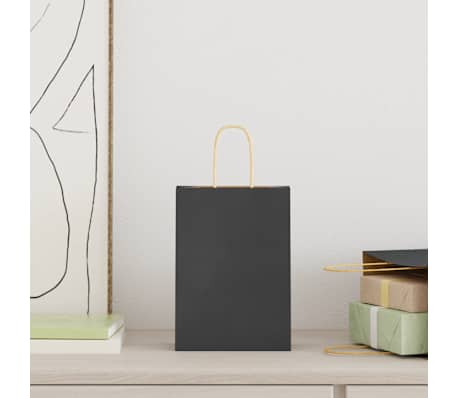 vidaXL Pungi de hârtie 250 buc cu mânere negre 15x8x21 cm