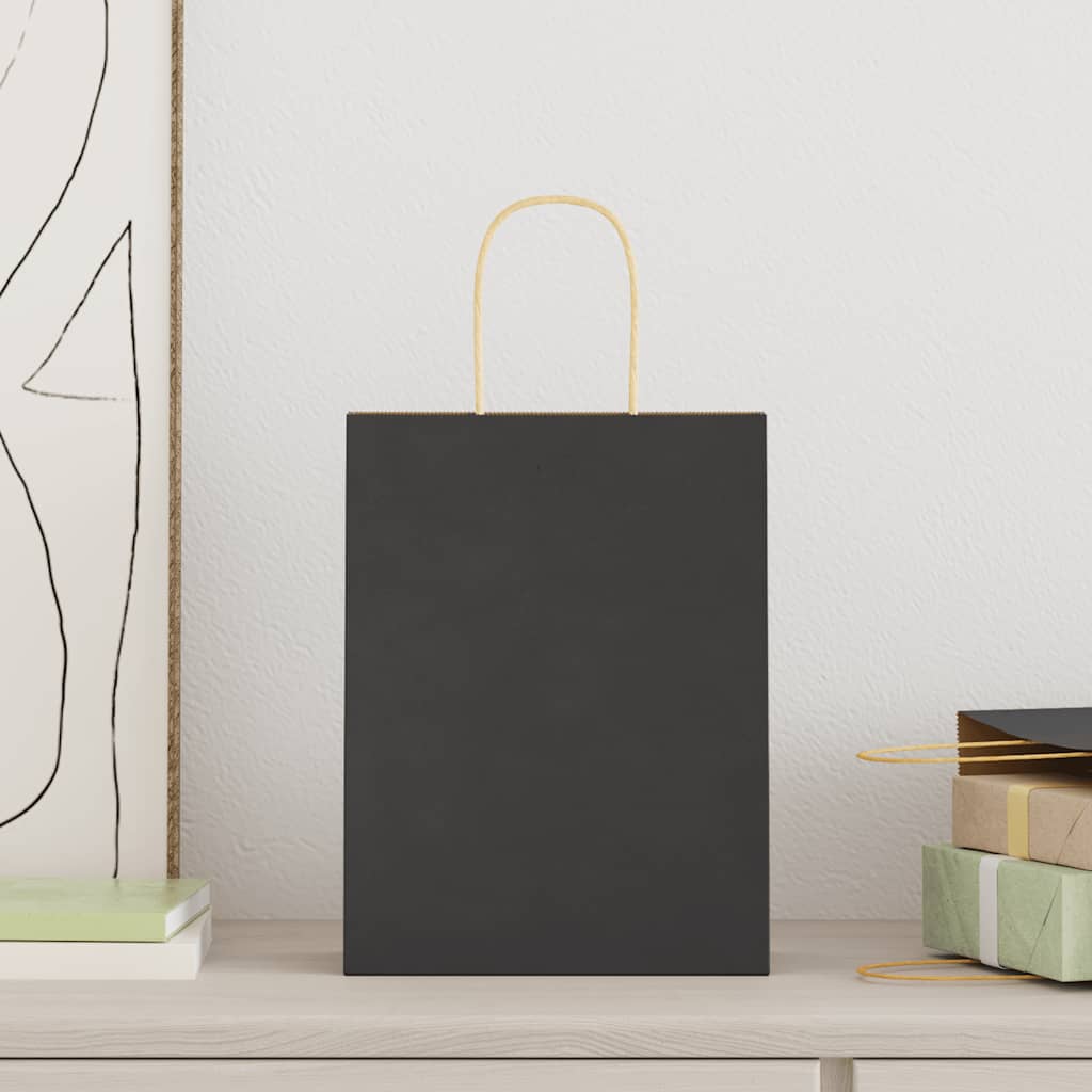 vidaXL Papieren zakken 250 st met hengsels 21x11x28 cm zwart afbeelding