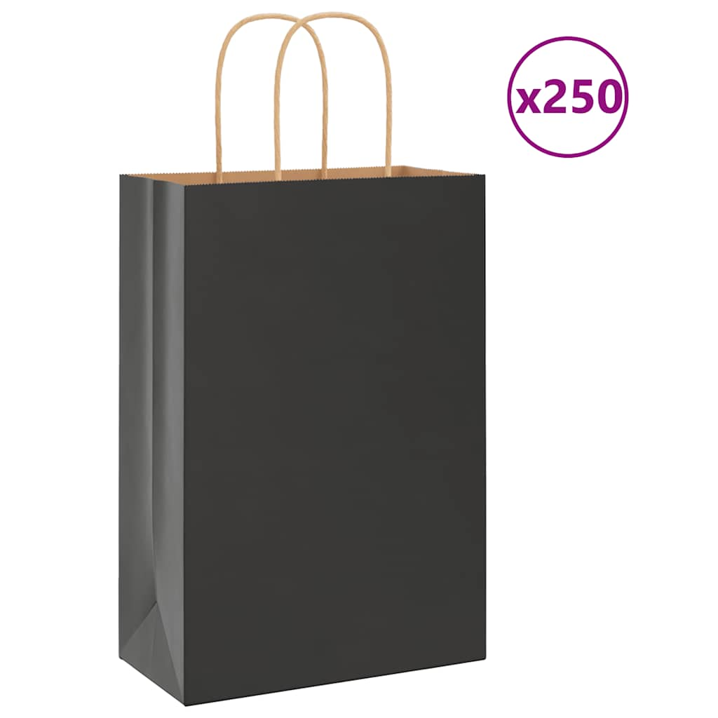 vidaXL Pungi de hârtie 250 buc cu mânere negre 21x11x31 cm