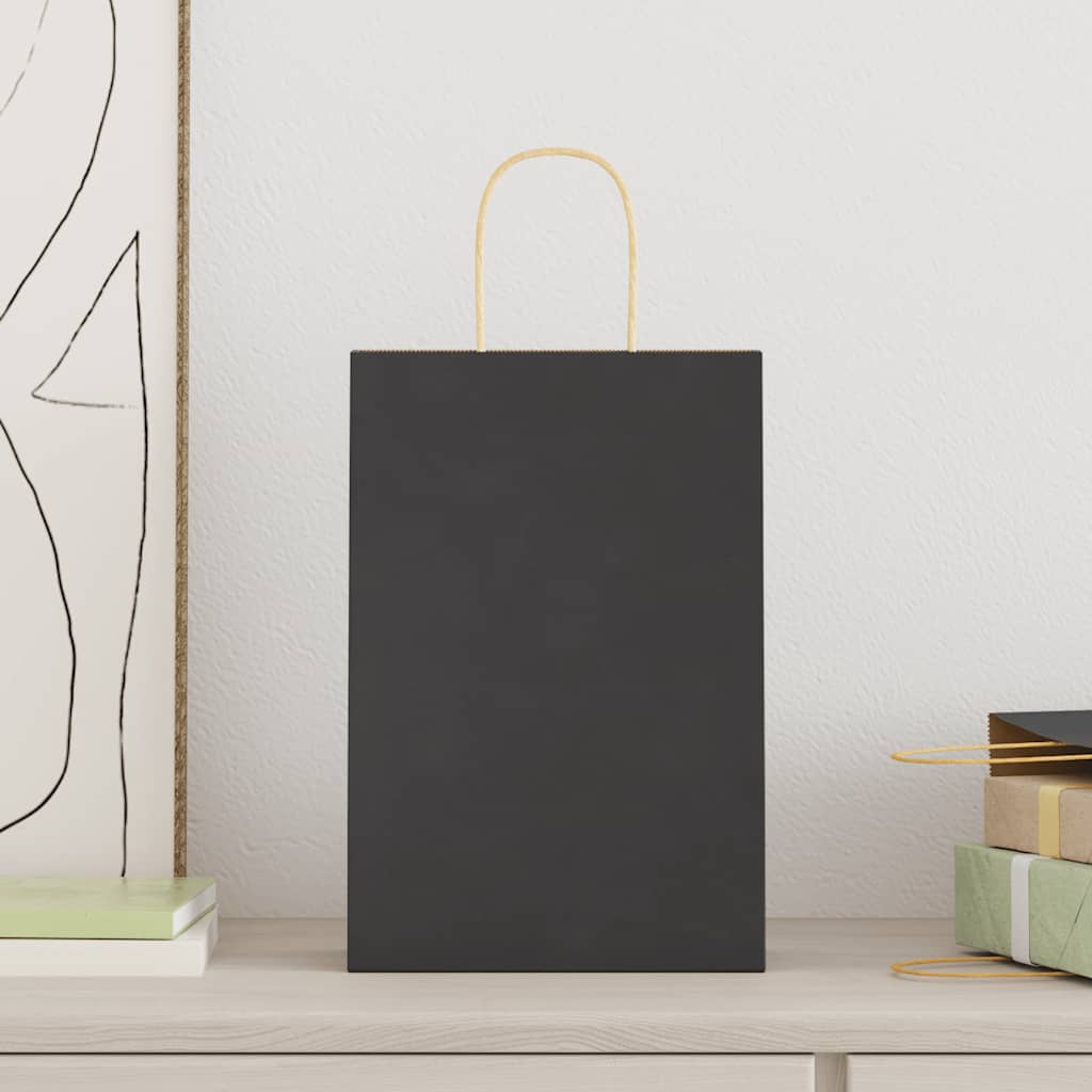 vidaXL Papieren zakken 250 st met hengsels 21x11x31 cm zwart afbeelding
