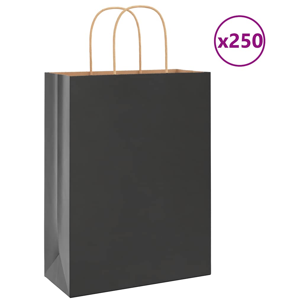 vidaXL Pungi de hârtie 250 buc cu mânere negre 26x12x35 cm