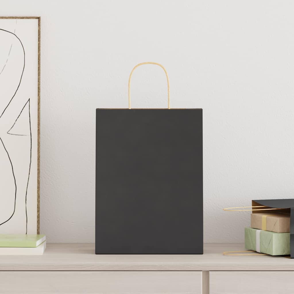 vidaXL Papieren zakken 250 st met hengsels 26x12x35 cm zwart afbeelding