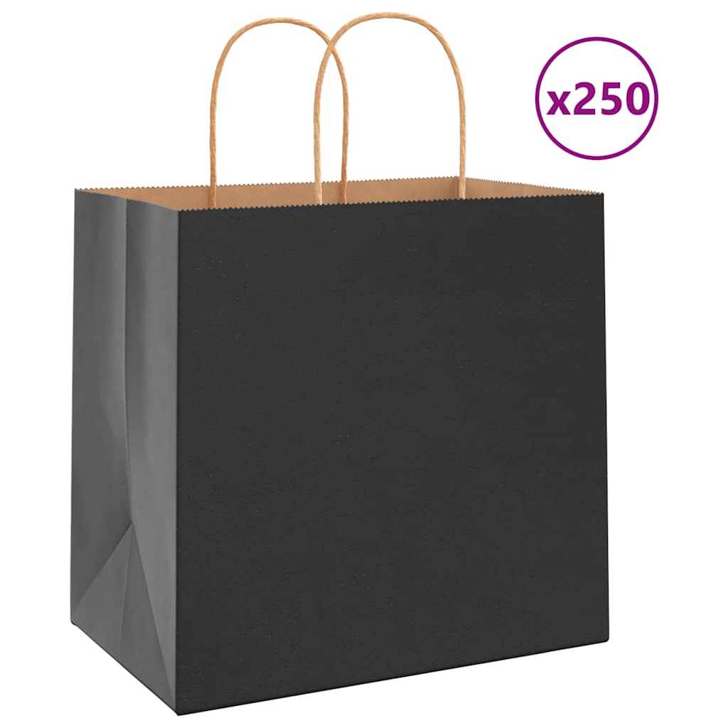 vidaXL Pungi de hârtie 250 buc cu mânere negre 26x17x25 cm