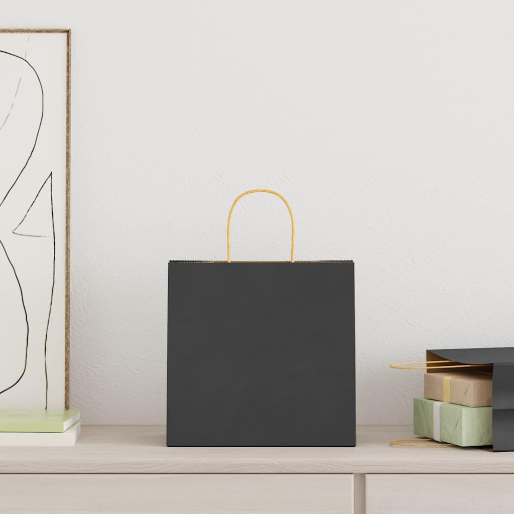 vidaXL Papieren zakken 250 st met hengsels 26x17x25 cm zwart afbeelding