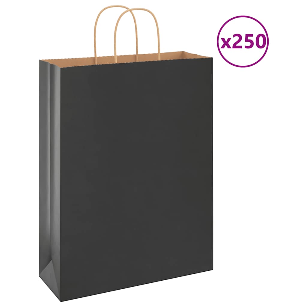 vidaXL Pungi de hârtie 250 buc cu mânere negre 32x12x42 cm