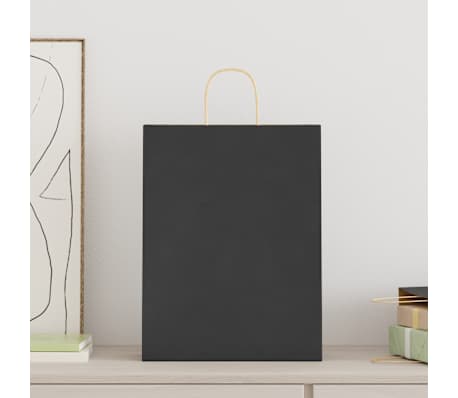 vidaXL Sacos de papel 250 unid com al&ccedil;as preto 32x12x42 cm