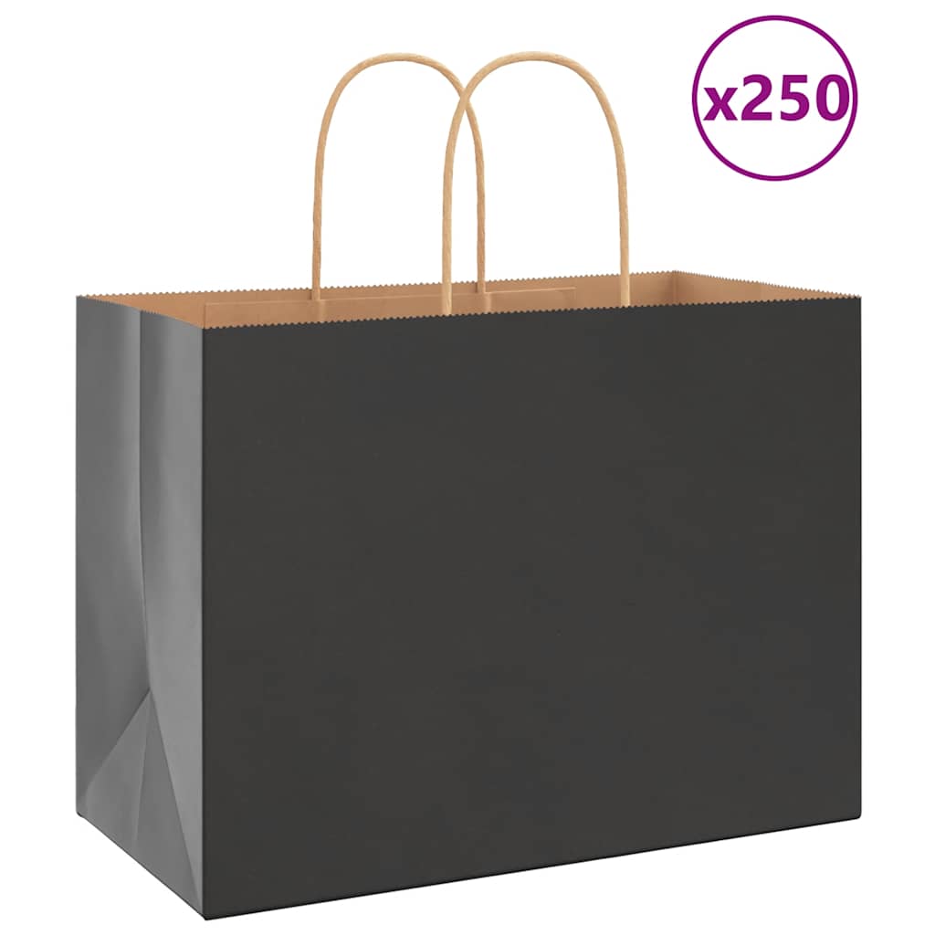 vidaXL Pungi de hârtie 250 buc cu mânere negre 32x17x25 cm