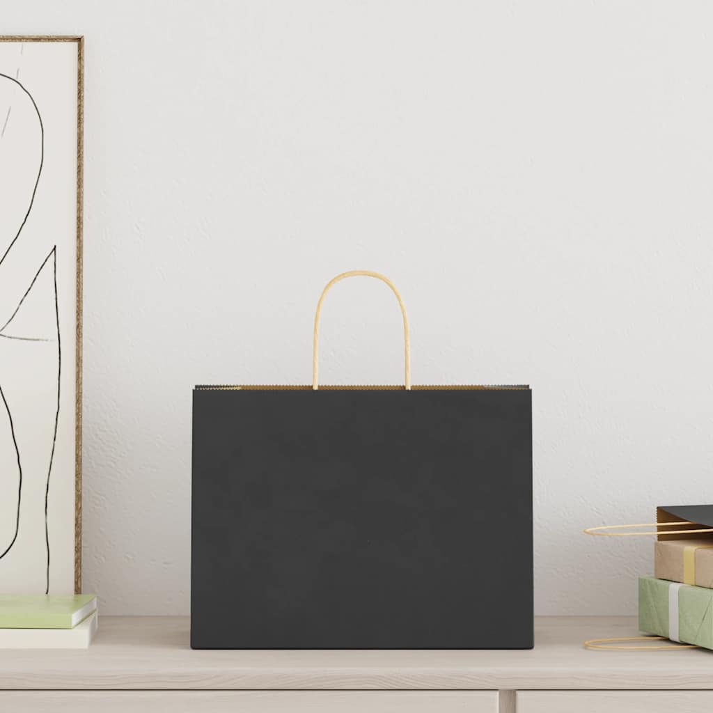 vidaXL Papieren zakken 250 st met hengsels 32x17x25 cm zwart afbeelding