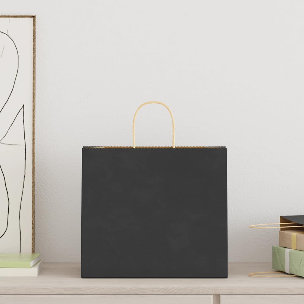 vidaXL Papieren zakken 250 st met hengsels 32x22x28 cm zwart afbeelding