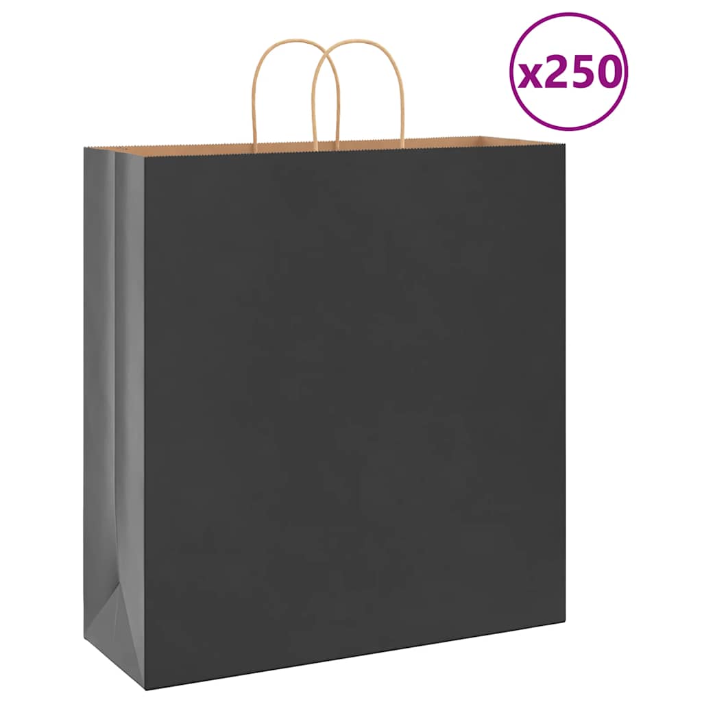 vidaXL Pungi de hârtie 250 buc cu mânere negre 45x17x48 cm