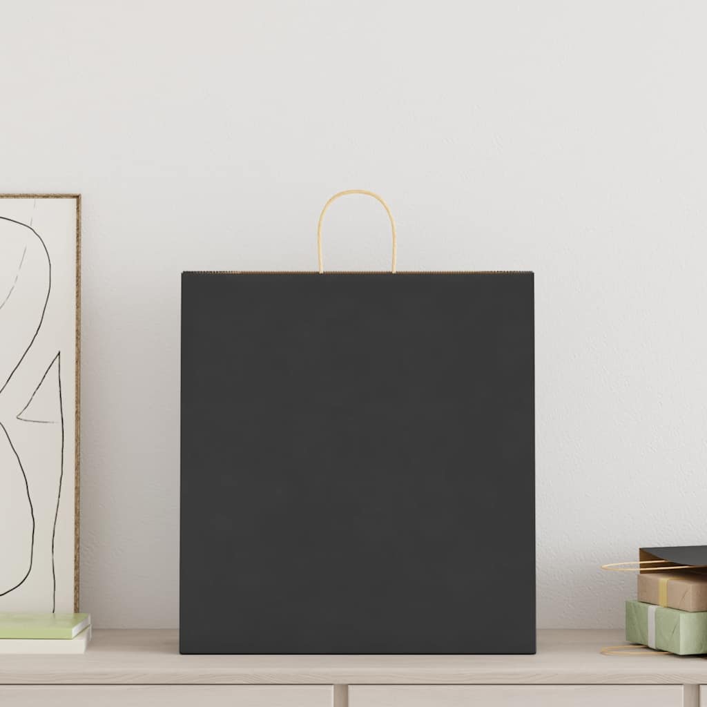 vidaXL Papieren zakken 250 st met hengsels 45x17x48 cm zwart afbeelding