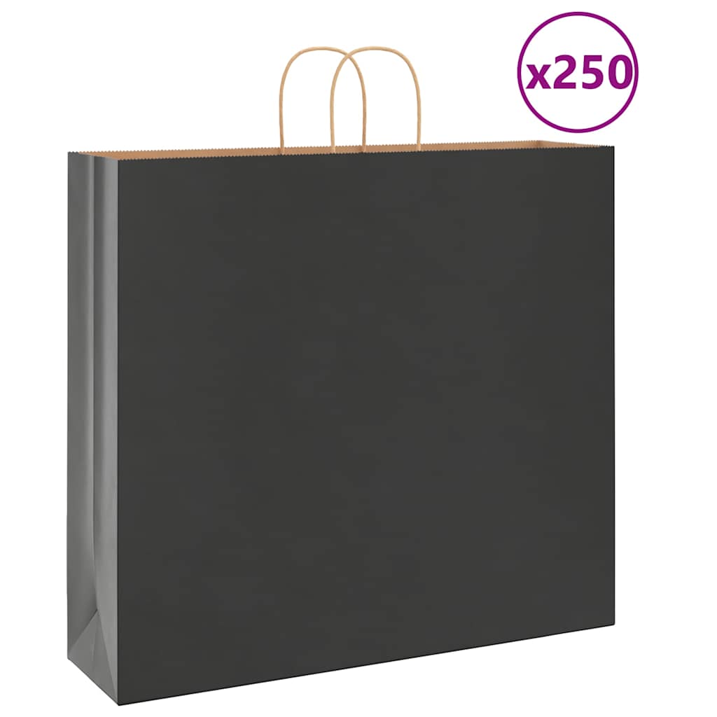 vidaXL Pungi de hârtie 250 buc cu mânere negre 54x15x49 cm