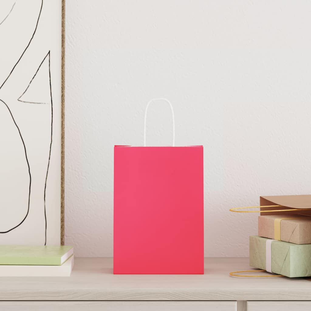 vidaXL Papieren zakken 50 st met hengsels 15x8x21 cm roze afbeelding