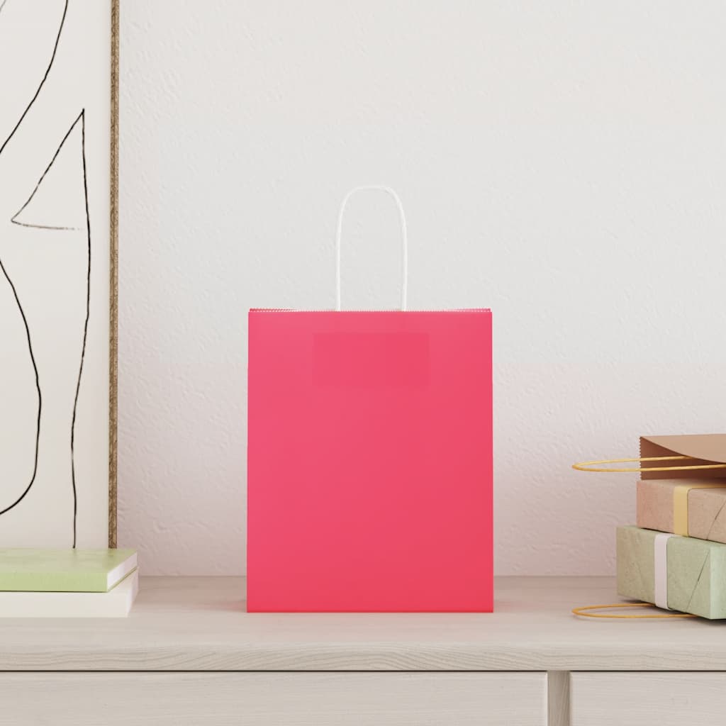vidaXL Papieren zakken 50 st met hengsels 18x8x22 cm roze afbeelding