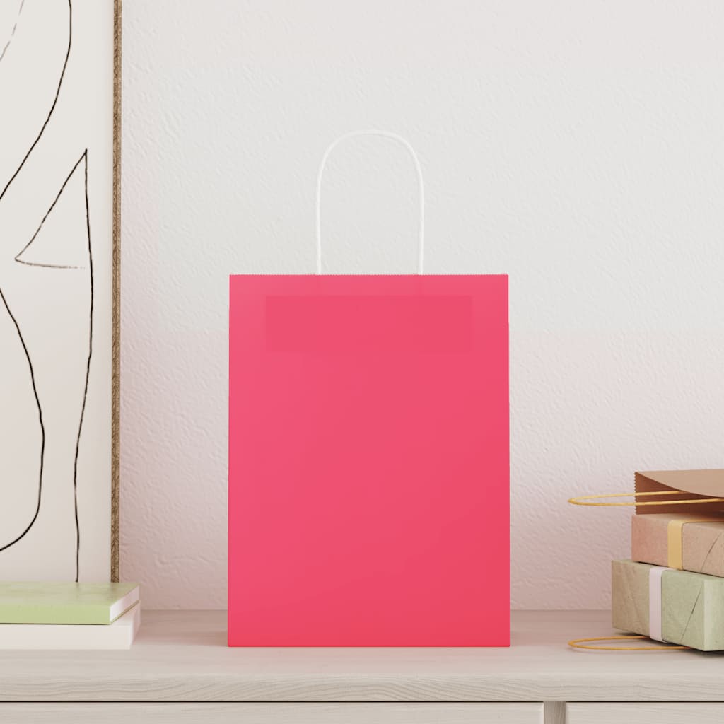 vidaXL Papieren zakjes 50 st met hengsels 21x11x28 cm roze afbeelding