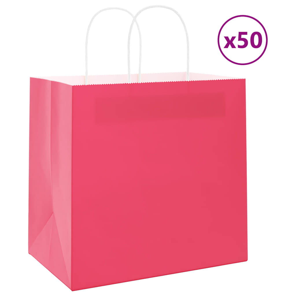 vidaXL Pungi de hârtie 50 buc cu mânere roz 26x17x25 cm