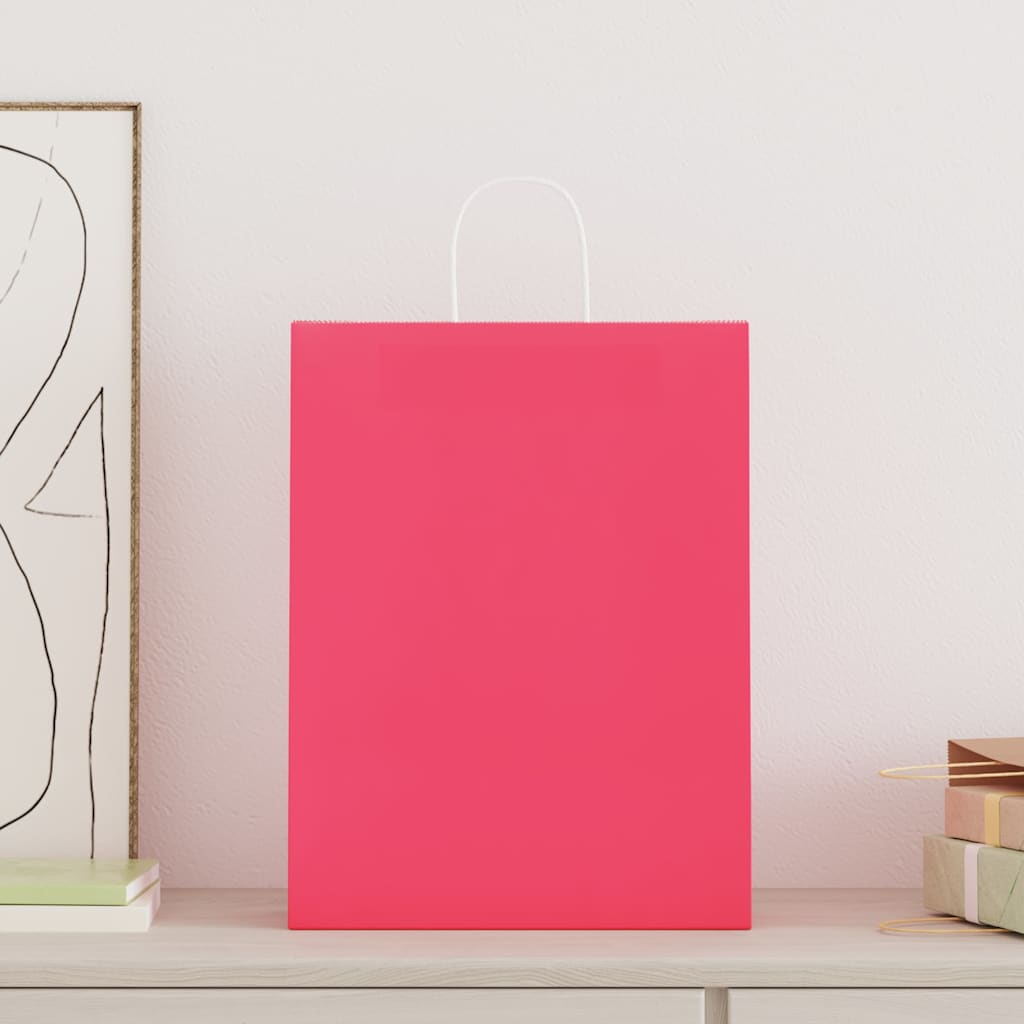 vidaXL Papieren zakken 50 st met hengsels 32x12x42 cm roze afbeelding