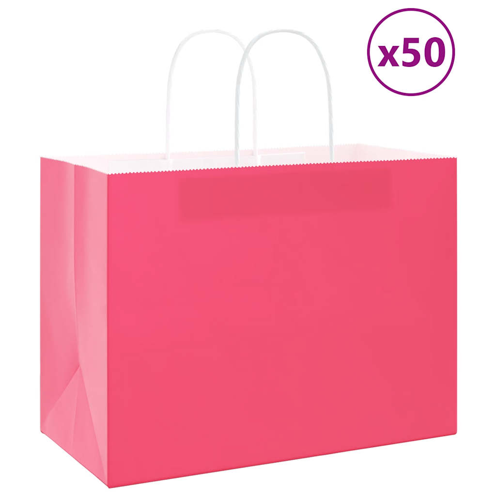 vidaXL Saci de hârtie kraft 50 buc cu mânere roz 32x17x25 cm