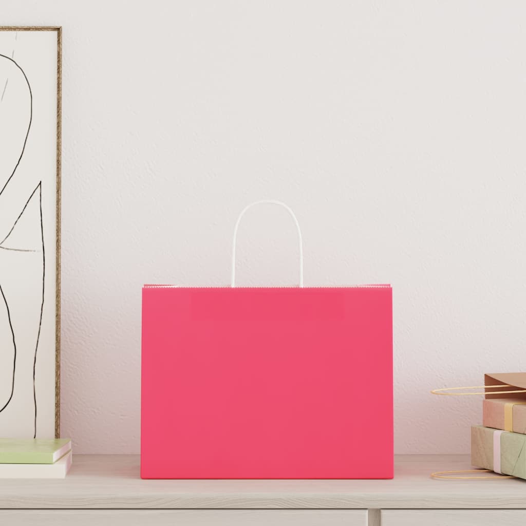 vidaXL Papieren zakken 50 st met hengsels 32x17x25 cm roze afbeelding