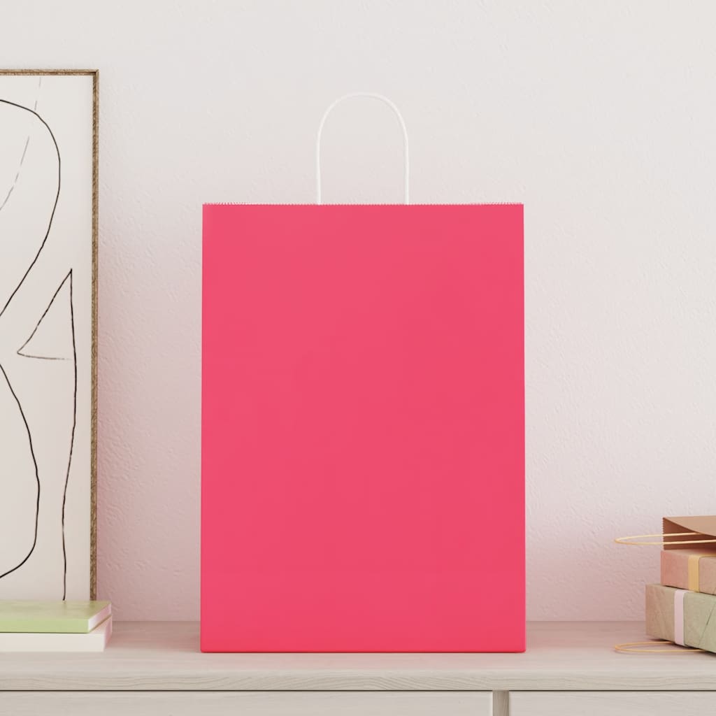 vidaXL Papieren zakken 50 st met hengsels 32x17x44 cm roze afbeelding