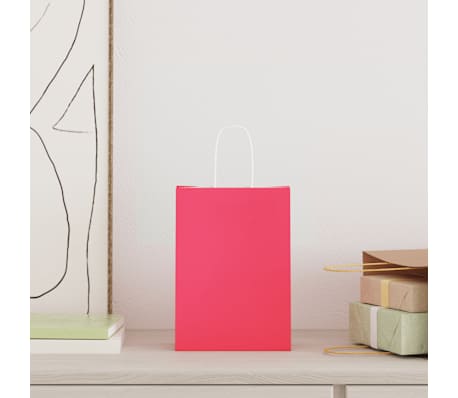 vidaXL Sacs en papier 250 pcs avec poign&eacute;es rose 15x8x21 cm
