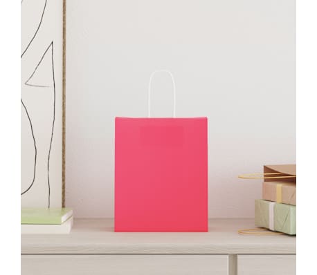 vidaXL Sacs en papier 250 pcs avec poign&eacute;es rose 18x8x22 cm