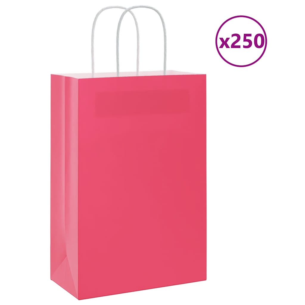 vidaXL Pungi de hârtie 250 buc cu mânere roz 21x11x31 cm