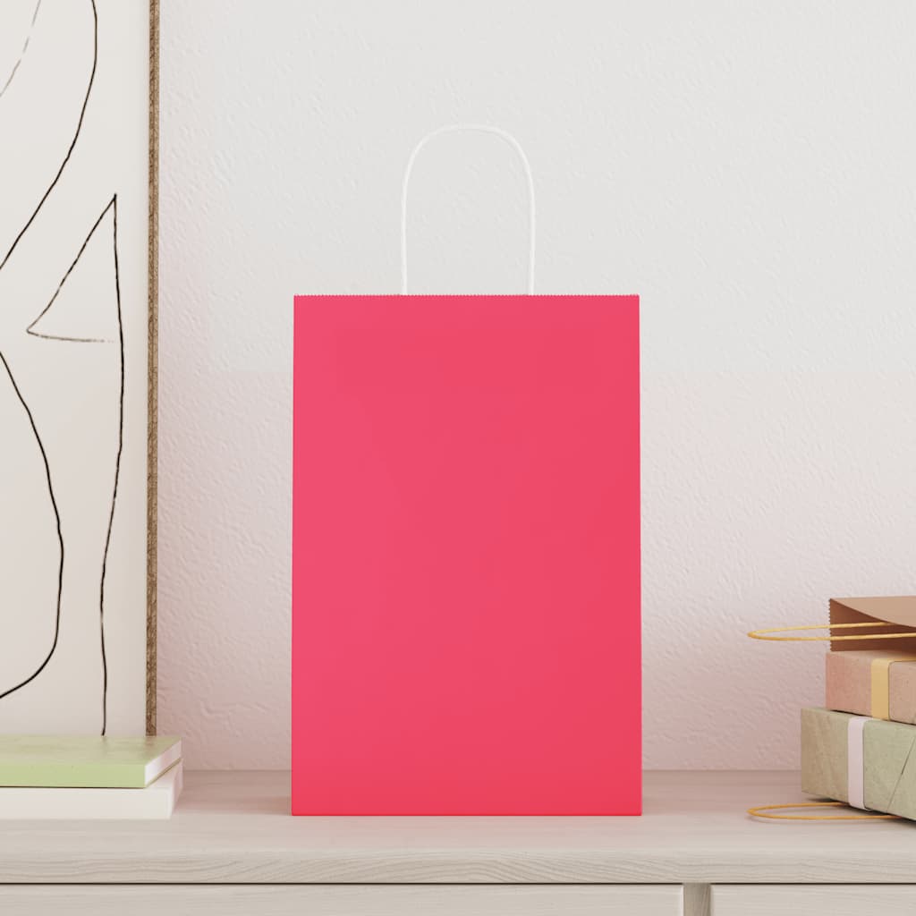 vidaXL Papieren zakken 250 st met hengsels 21x11x31 cm roze afbeelding