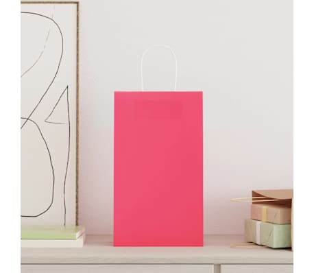vidaXL Paper Bags 250 pcs with Handles Pink 21x11x36 cm