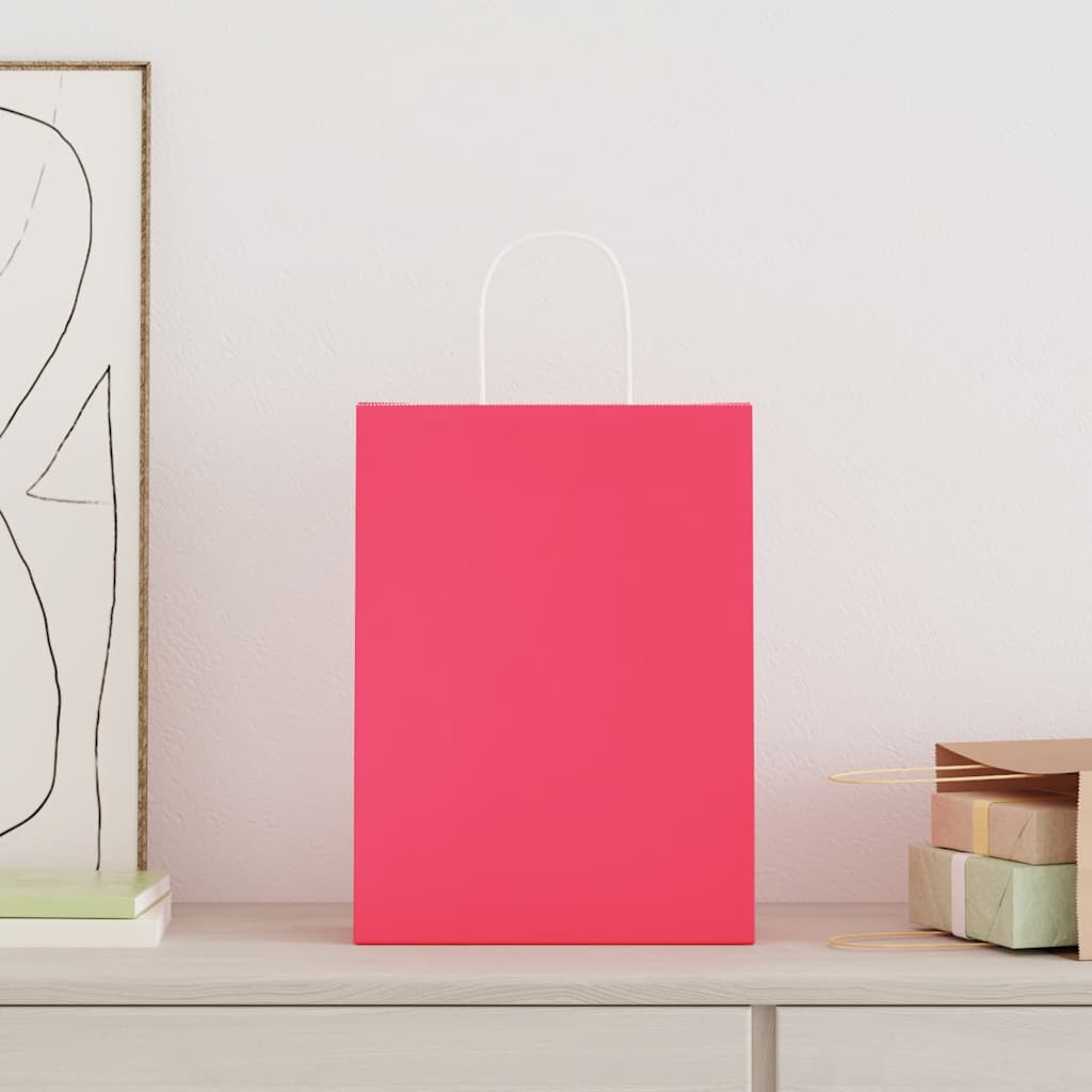 vidaXL Papieren zakken 250 st met hengsels 26x12x35 cm roze afbeelding