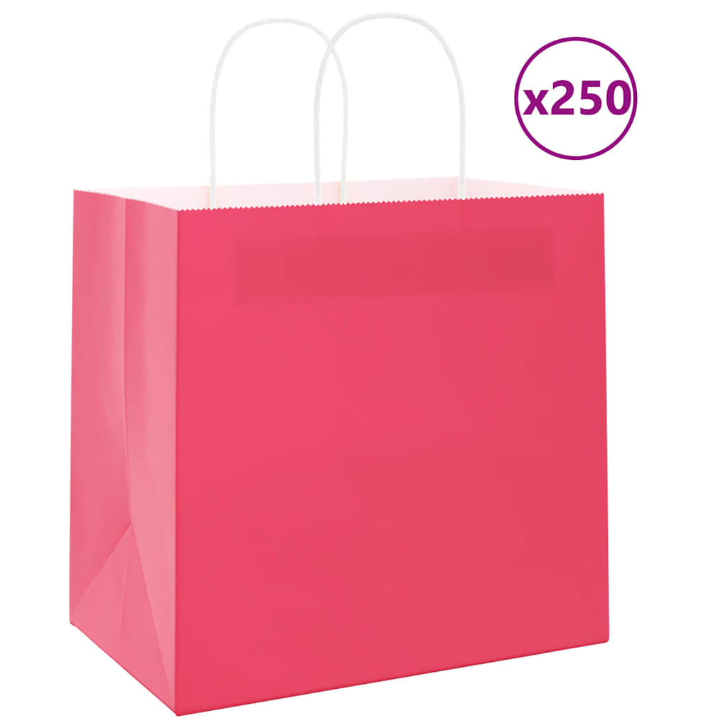 vidaXL Pungi de hârtie 250 buc cu mânere roz 26x17x25 cm