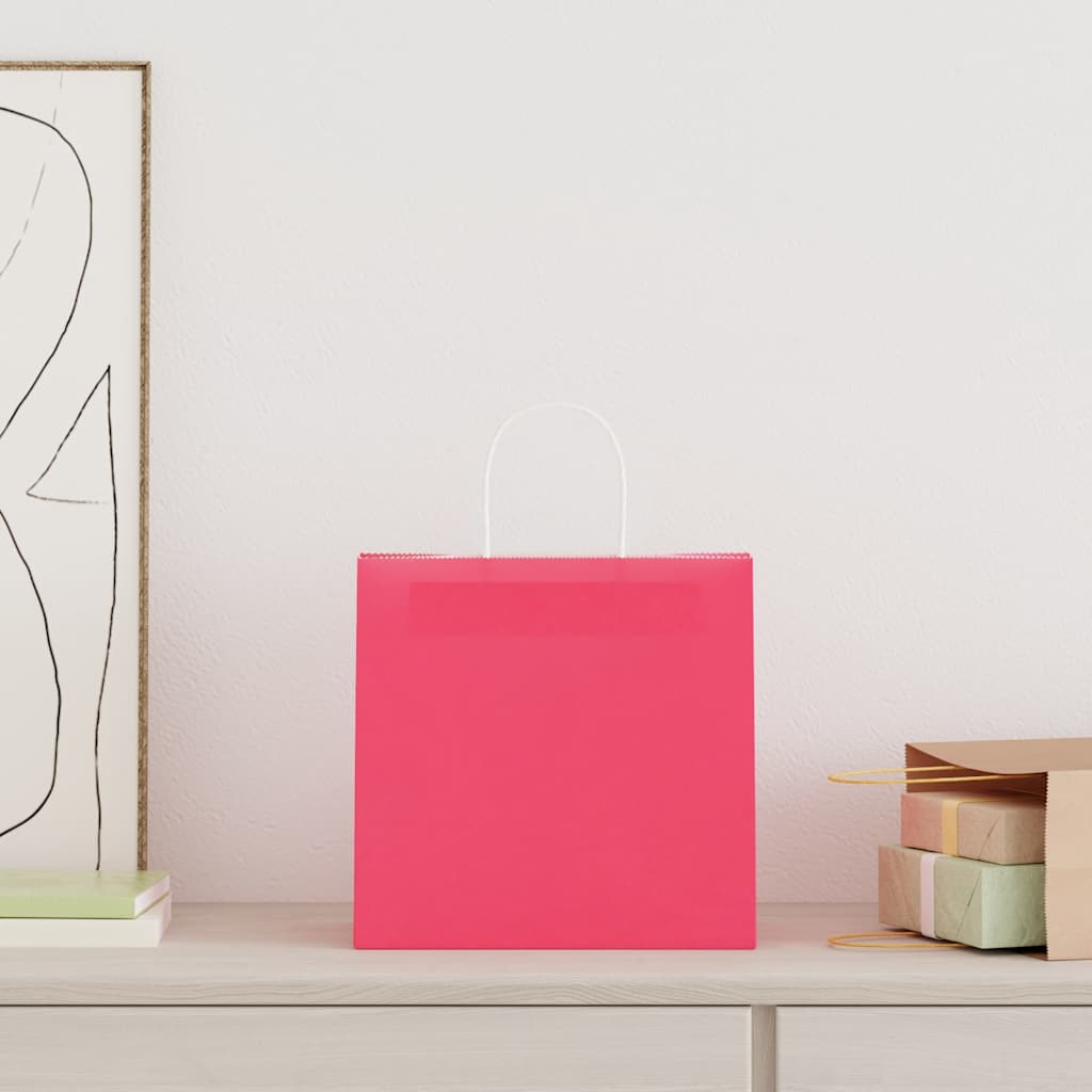 vidaXL Papieren zakken 250 st met hengsels 26x17x25 cm roze afbeelding