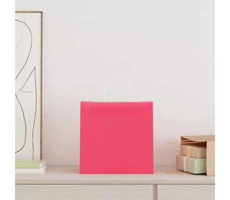 vidaXL Papieren zakken 250 st met hengsels 26x17x25 cm roze