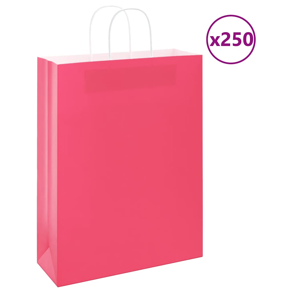 vidaXL Pungi de hârtie 250 buc cu mânere roz 32x12x42 cm